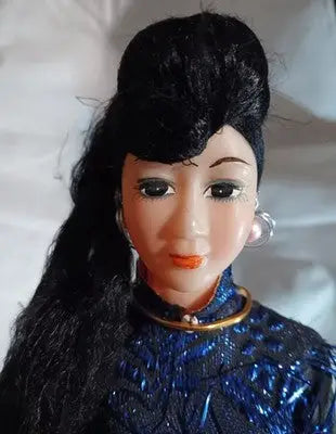 Vintage Made in Vietnam Heritage Asian Geisha Doll In Blue Dress 16’’ On Base - Other
