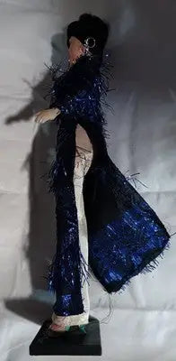Vintage Made in Vietnam Heritage Asian Geisha Doll In Blue Dress 16’’ On Base - Other
