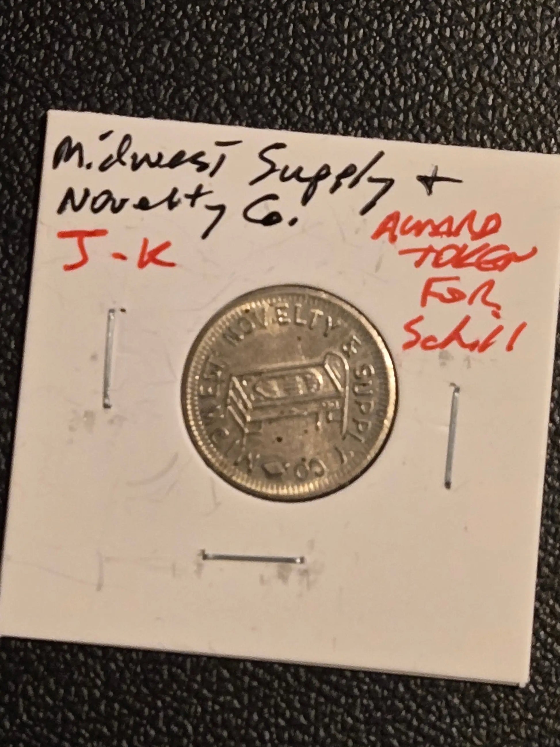 Vintage Midwest Supply & Novelty Co J-K Award Token For Skill Pool Table - Coins & Currency