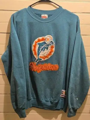 Vintage Nutmeg Dolphins Sweatshirt Men’s L Teal Miami Dolphins Embroidered Logo - Apparel