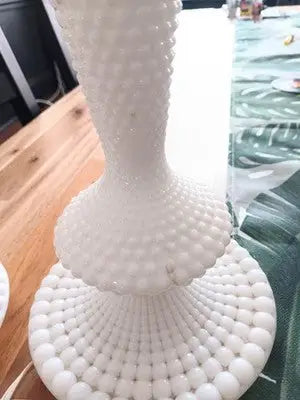 Vintage Set(2)Fenton Milk Glass Hobnail Table Boudoir Light Lamps W/Shades 11” - Other