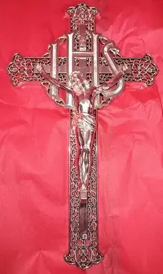 Vintage Wall INRI Crucifix Cross Jesus Christ Figure Intricate Filigree 12’’X7’’ - Other