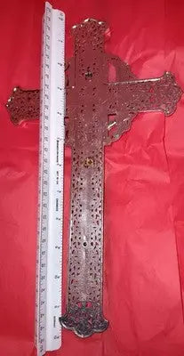 Vintage Wall INRI Crucifix Cross Jesus Christ Figure Intricate Filigree 12’’X7’’ - Other