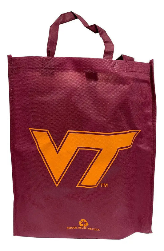 Maroon Virginia Tech tote bag with VT logo, perfect for carrying trading cards