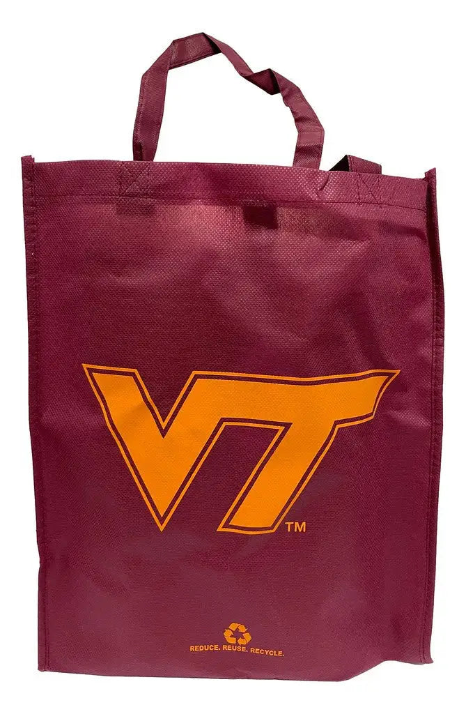 Maroon Virginia Tech tote bag with VT logo, perfect for carrying trading cards