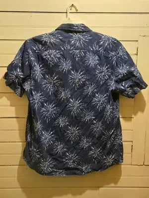 Visitor Premium Shirt Mens L Blue Short Sleeve Button Up Floral Print Casual - Apparel