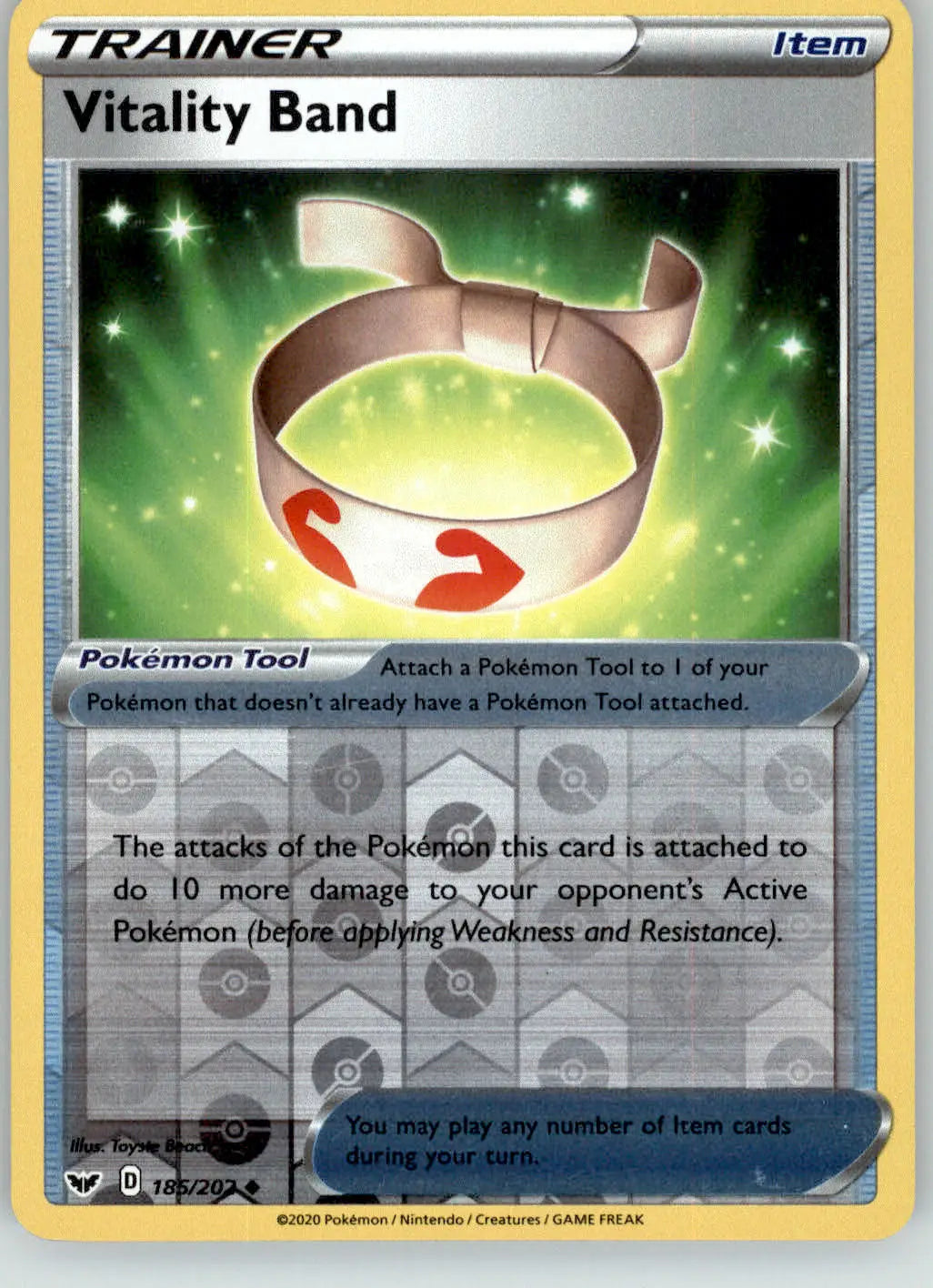 Vitality Band - Sword & Shield - 185/202 - Reverse Holo LP Pokemon - Pokémon Card Single