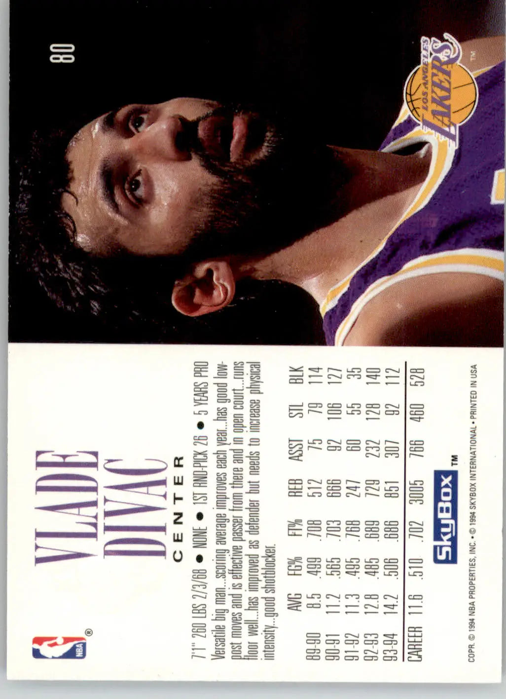 Vlade Divac - 1994-95 SkyBox Premium - #80 - Basketball - Basketball Card Single