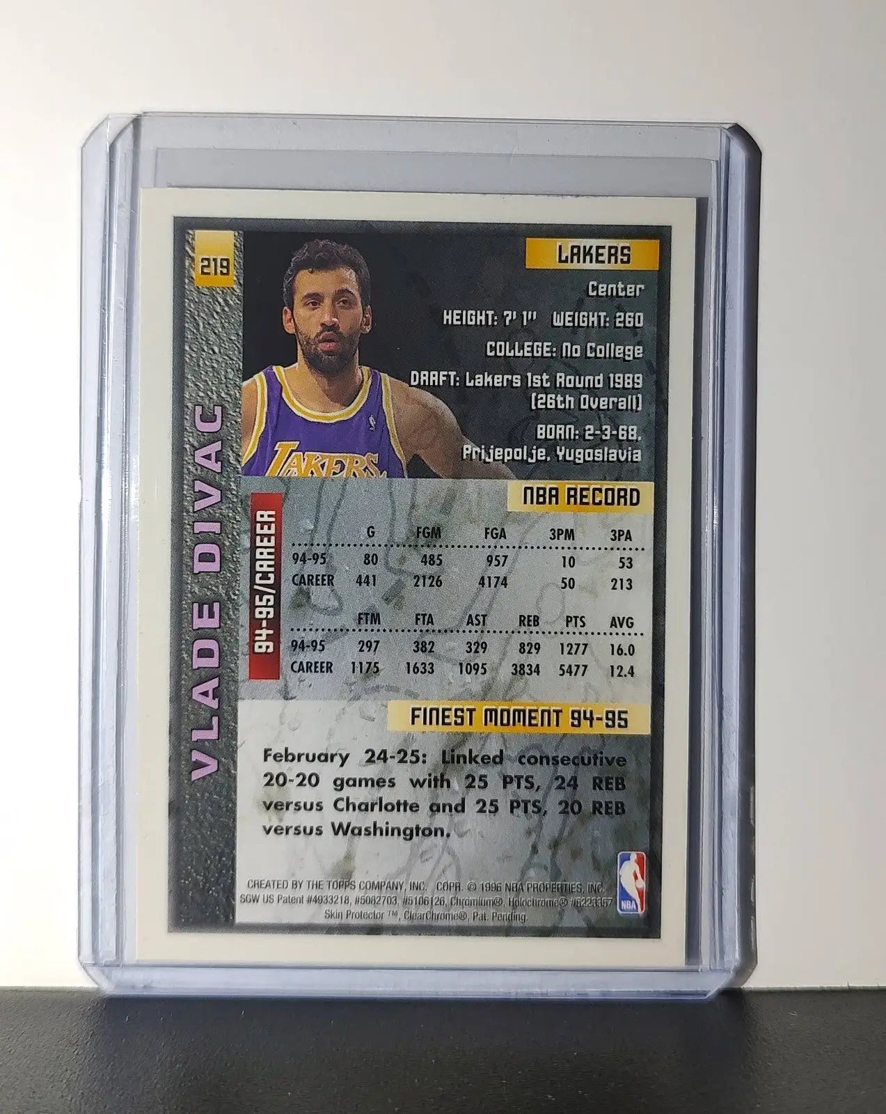 Vlade Divac 1995-96 Topps Finest NBA #219 Card Los Angeles Lakers
