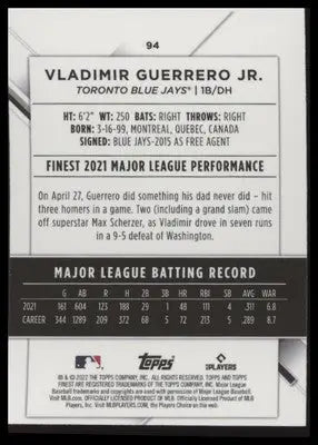 Vladimir Guerrero Jr. 2022 Finest #94 Toronto Blue Jays - Baseball Card Single