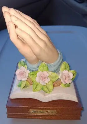Vntg 1989 Music Box Praying Hands - Jonathon Byron-Signed -Plays ’Amazing Grace’ - Collectibles