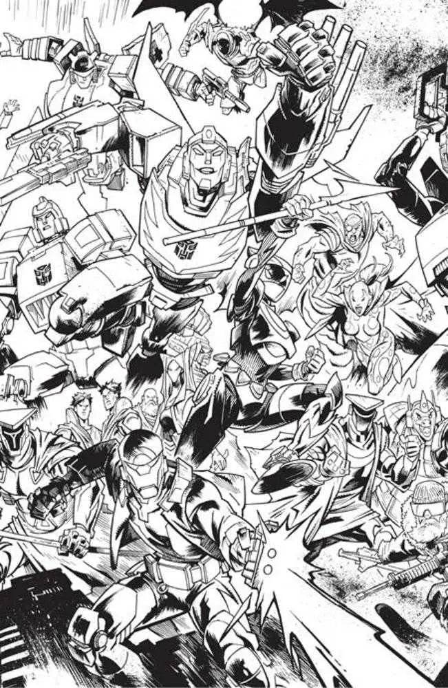 Black and white manga-style battle scene of robotic characters in Void Rivals #10 cover