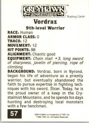 Vordraz - 1992 TSR Advanced Dungeons & Dragons - #57 - Non_sport - Non-Sports Card Single