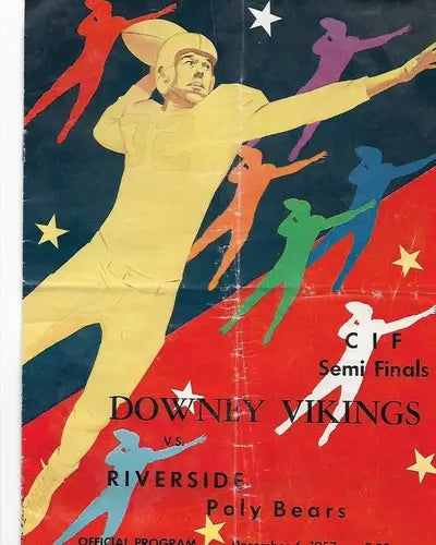 Vintage football game program cover VTG Downey vs Riverside original gloss penny sleeve