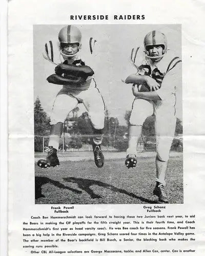 VTG Downey vs Riverside football players in uniforms holding footballs, original gloss penny sleeve