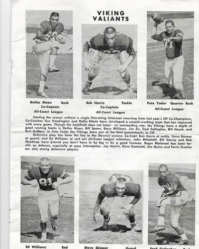 VTG Downey vs Riverside football program with black-and-white player photos and original gloss
