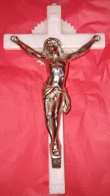 Vtg Faux 8’’x4’’ White Plastic INRI White Crucifix Wall Hanging Christianity Art - Other