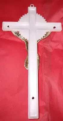 Vtg Faux 8’’x4’’ White Plastic INRI White Crucifix Wall Hanging Christianity Art - Other
