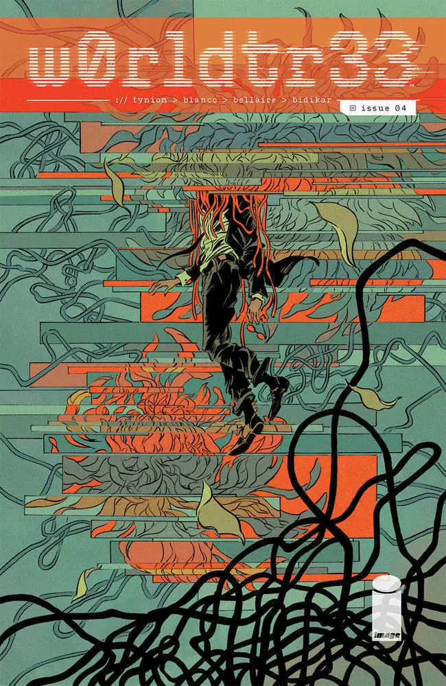 Comic book cover of W0rldtr33 #4 with dark tentacles in orange and teal, perfect for trading cards