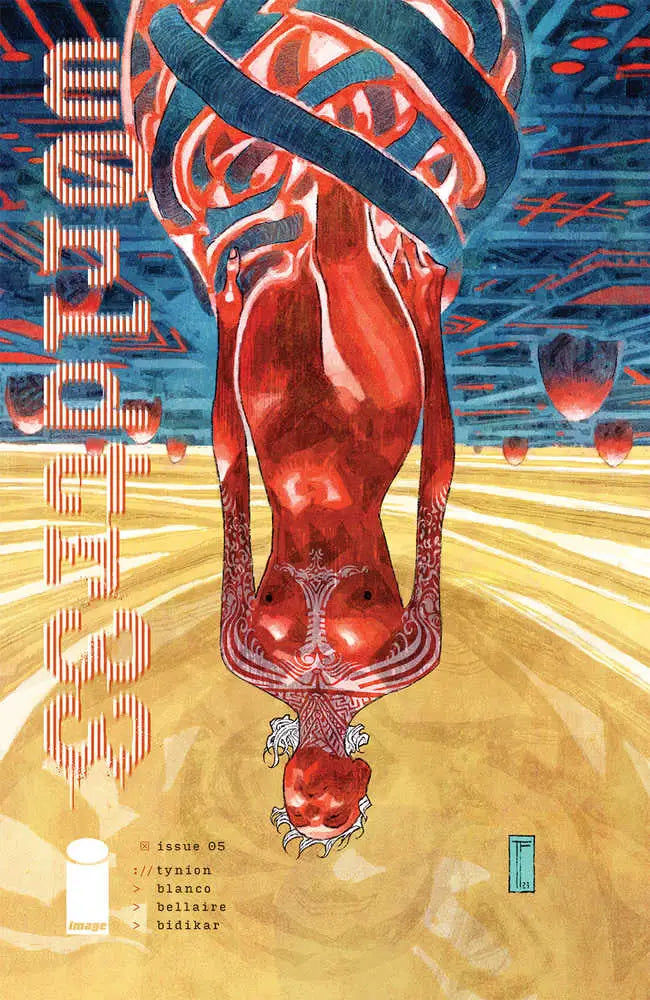 Red hourglass filled with flowing liquid on W0rldtr33 #5 Cover B Fejzula trading card