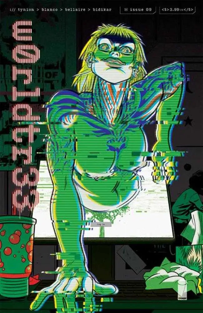 Neon green cyberpunk manga character in futuristic outfit from W0rldtr33 #9 trading cards