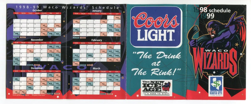 Waco Wizards 1998-99 Season Pocket Schedule WPHL Hockey League Texas - Sports Memorabilia