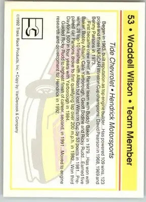 Waddell Wilson - 1992 Traks - #53 - Racing - Racing Card Single