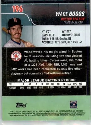 Wade Boggs - 2022 Stadium Club Chrome - #196 - Baseball - Baseball Card Single