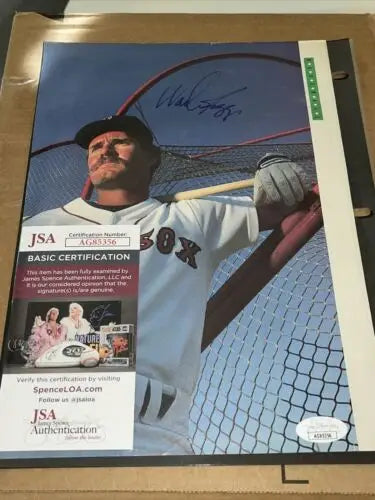 Autographed Wade Boggs Magazine Page with Boston Red Sox picture signed by JSA