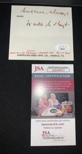 Autographed Waite Hoyt index card cut with certification for trading cards collectors