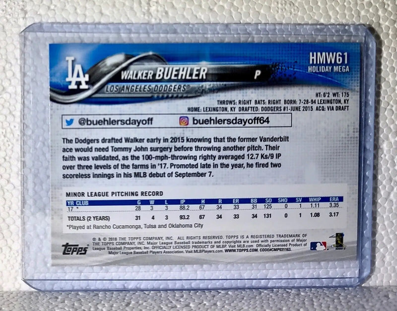 Walker Buehler 2018 Topps MLB #HMW61 Rookie Baseball Card Los Angeles Dodgers