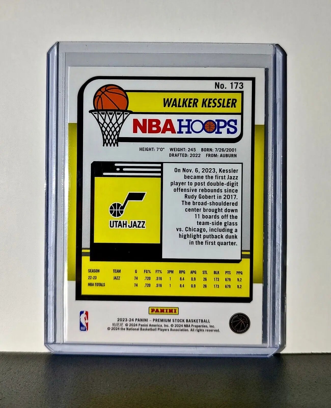 Walker Kessler 2023-24 Panini Premium Stock NBA Hoops #173 Card Utah Jazz - Basketball Card Single