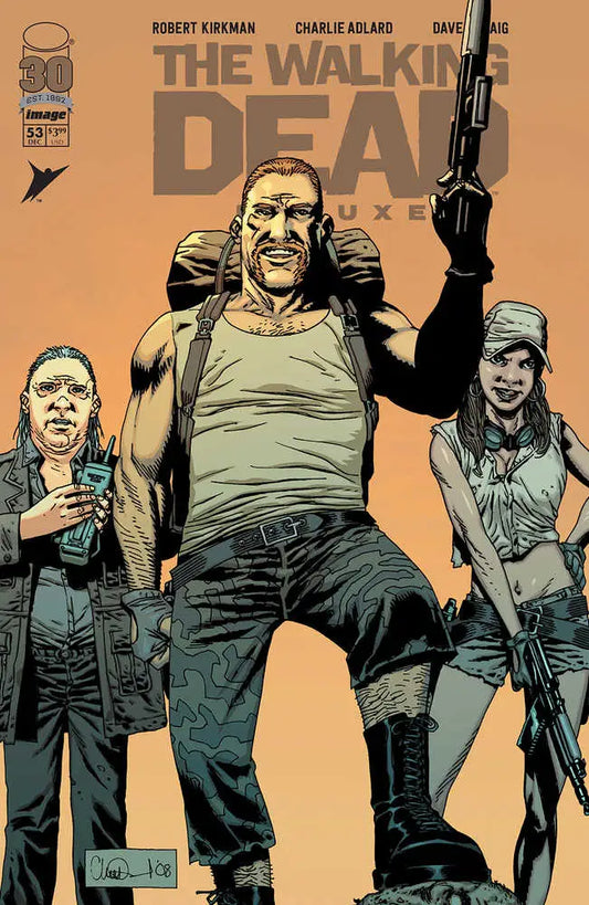 Comic book cover featuring three armed characters from Walking Dead Deluxe #53 Cover B