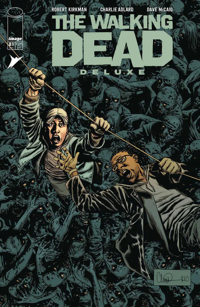 The Walking Dead Deluxe #81 Cover B features characters battling zombies in vivid art