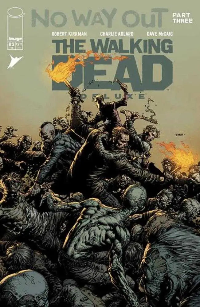Comic book cover for Walking Dead Deluxe #82 with zombies and flames, great for trading cards