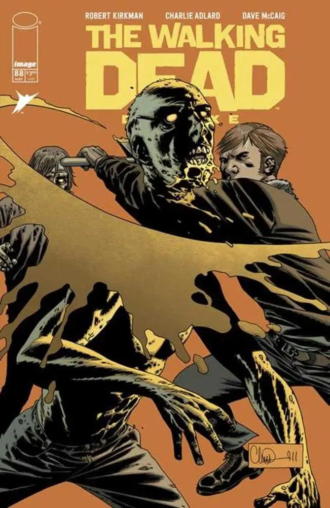 Dramatic The Walking Dead Deluxe #88 comic cover with zombies on orange background