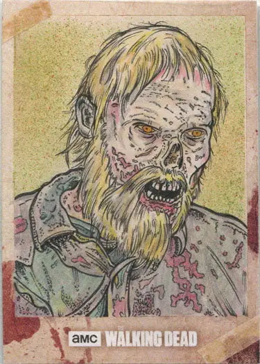 Grotesque zombie figure with decaying flesh in Walking Dead Rusty Gilligan sketch card
