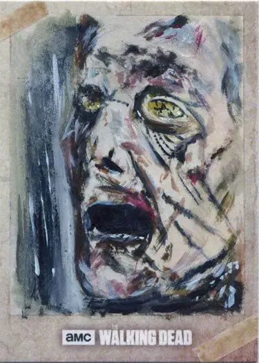 Expressionistic face with open mouth and eye on Walking Dead sketch card by Solly Mohamed