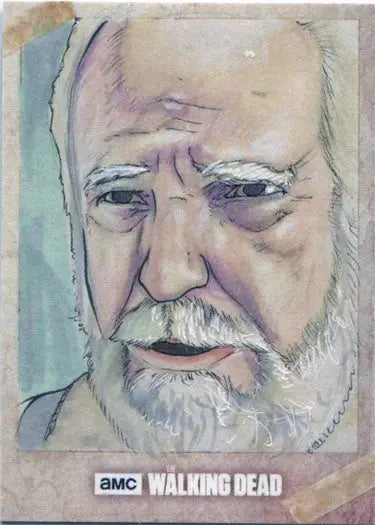 Portrait of elderly man with white beard on Walking Dead sketch card by Andrew Lopez