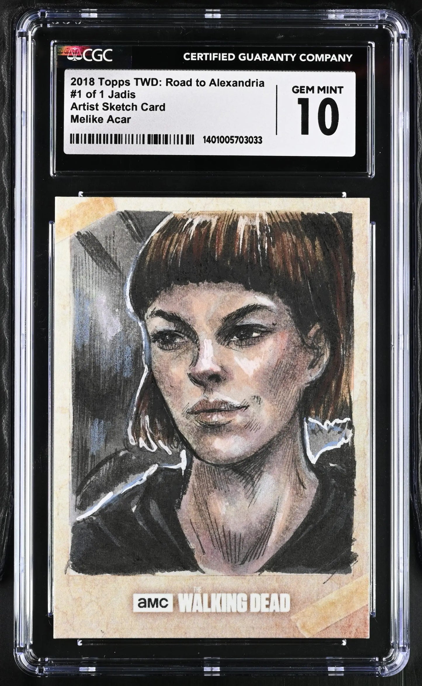 Graded Melike Acar Sketch Card of Jadis with dark hair in CGC 10 Gem Mint condition