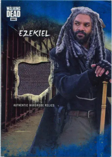 Trading card of Ezekiel from The Walking Dead with fabric swatch in blue parallel design