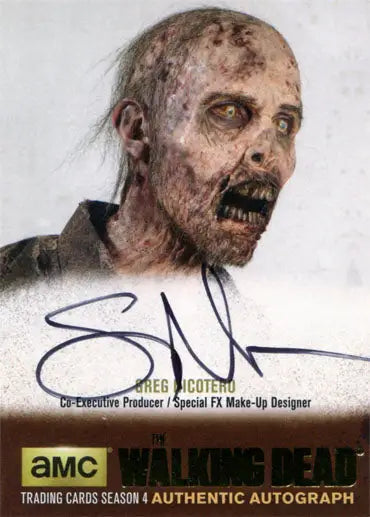Grotesque zombie figure from The Walking Dead on Greg Nicotero Gold Parallel Autograph Card
