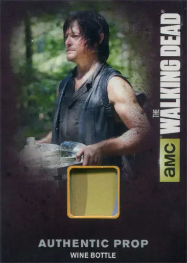 Trading card of The Walking Dead character on a prop card with a wine bottle space