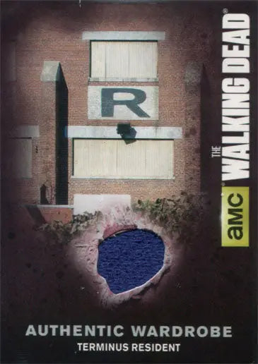 Authentic wardrobe card featuring blue fabric from The Walking Dead Terminus Resident trading card