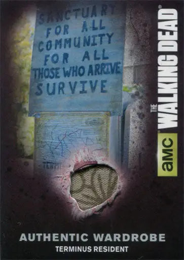 Authentic Wardrobe Card from The Walking Dead Season 4, featuring Terminus Resident fabric
