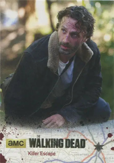 Disheveled man with a beard in dark coat, distressed in Walking Dead Gold Foil Parallel Card