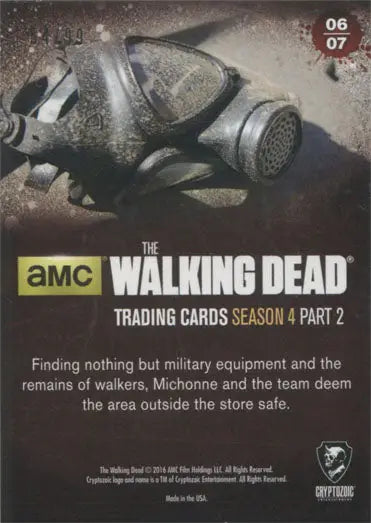 Gas mask with dual filters on dusty surface featured in Silver Foil Parallel card