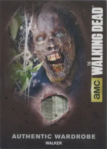 Decaying zombie face in Walking Dead trading card with exposed teeth and cobwebs