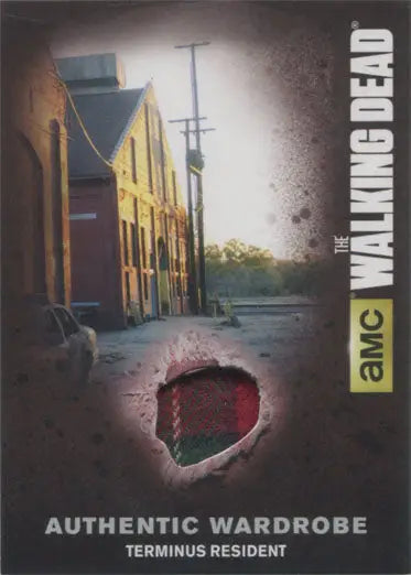 Trading card of Walking Dead Terminus Resident with a damaged section revealing brick