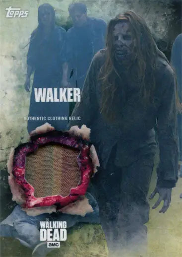 Trading card of a zombie from the Walking Dead Walker Horde with clothing relic